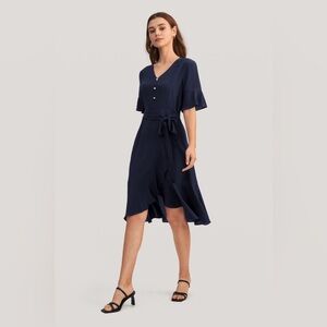 Lily Silk Ruffle Trim V Neck Silk Dress